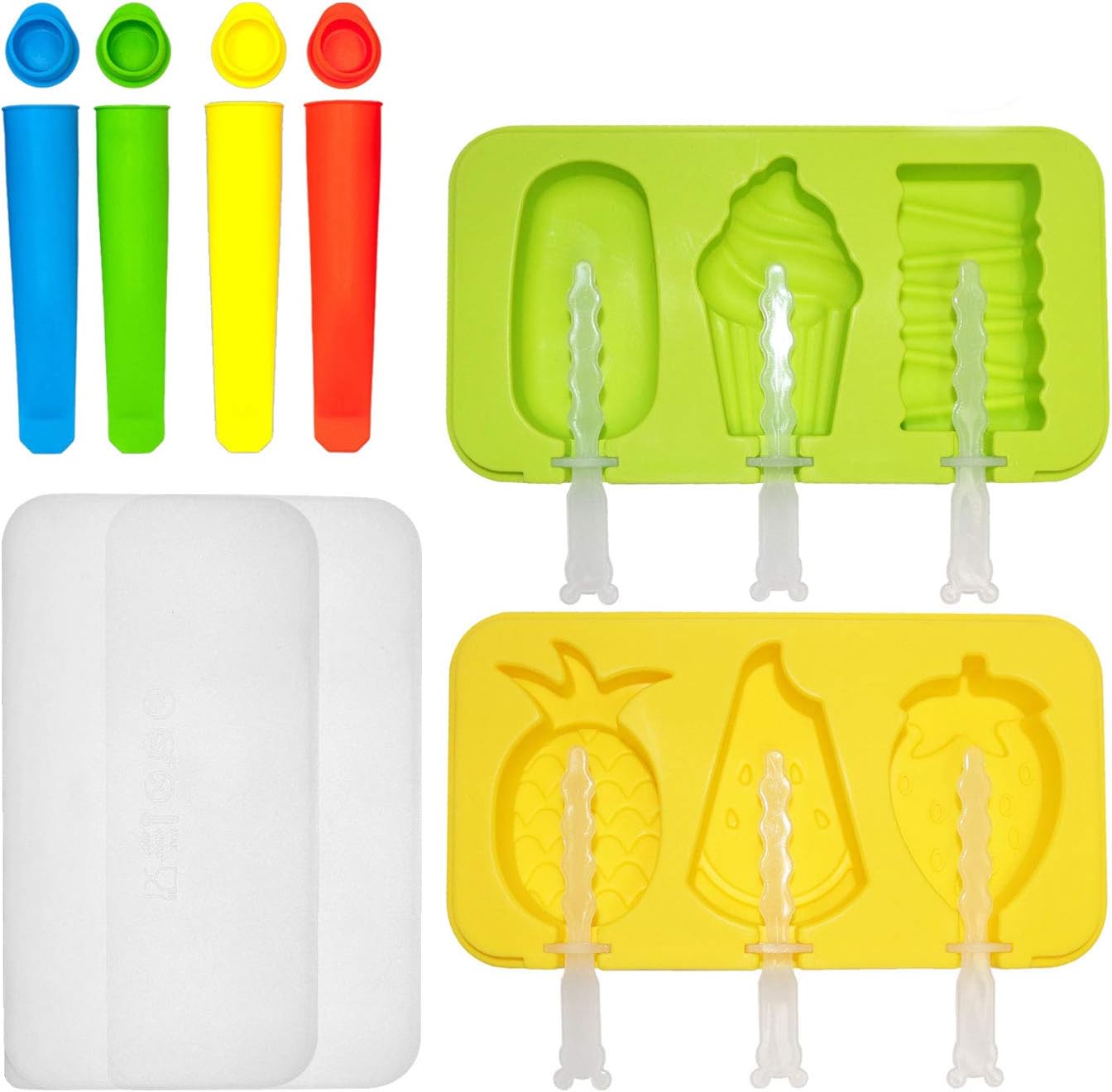 Popsicle Molds Set, Silicone Ice Pop Molds With Lids, Reusable Homemade Popsicle Make with 12 Popsicle Sticks, Food Grade Silicone, BPA-Free