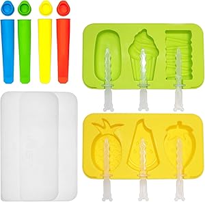 Popsicle Molds Set, Silicone Ice Pop Molds With Lids, Reusable Homemade Popsicle Make with 12 Popsicle Sticks, Food Grade Silicone, BPA-Free
