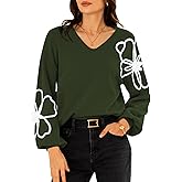 Pink Queen Women's Pullover Sweaters 2025 Knit Floral V Neck Tunic Pullover Long Sleeve Oversized Fall Casual Sweater