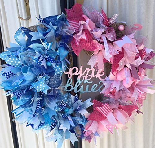 Pink Or Blue? Baby Girl Baby Boy Gender Reveal Burlap Wreath Door Decoration with Sparkle. Super Cute & Whimsical. Baby Boy, Baby Girl, Gender reveal Baby Shower Decoration