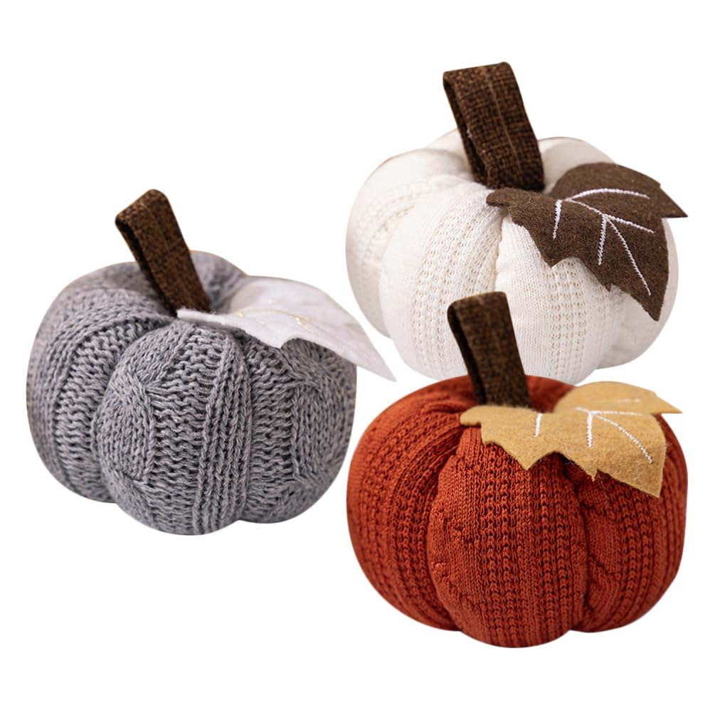 Alipis Knitted Pumpkin Ornament Small Faux Pumpkin Pendant for Harvest Festival Thanksgiving Party Decor Rustic Fall Home Decoration 3Pcs Set