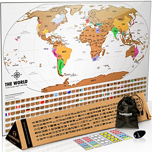 Landmass Scratch Off World Map Poster. Original Travel Tracker Map Print w/Flags, US States Outlined. Clean Design and Vibrant Colors to Make Your Story Come to Life. The Gift Travelers Want. (Best Time To Travel To Curacao)