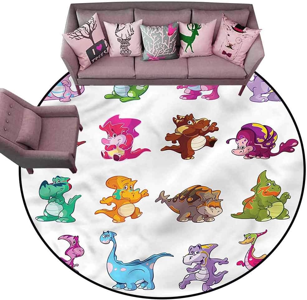 Corridor Rug Colorful Jurassic,Dinosaurs Extinction Diameter 54" Round Kitchen Rugs Non Skid