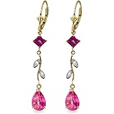 Galaxy Gold GG 14K Solid Gold Chandelier Earrings with Diamonds and Pink Topaz