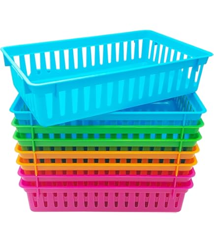 GRZJOPP Classroom Pencil Organizer Pencil Basket, Slim Plastic Storage Bins Baskets
