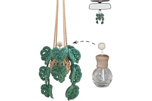 ROFIGL Cute Crochet Car Plant Monstera Essential Oil Diffuser Bottle - 12ml Refillable, Green Car Accessory for Mirror Decor and Home Decor