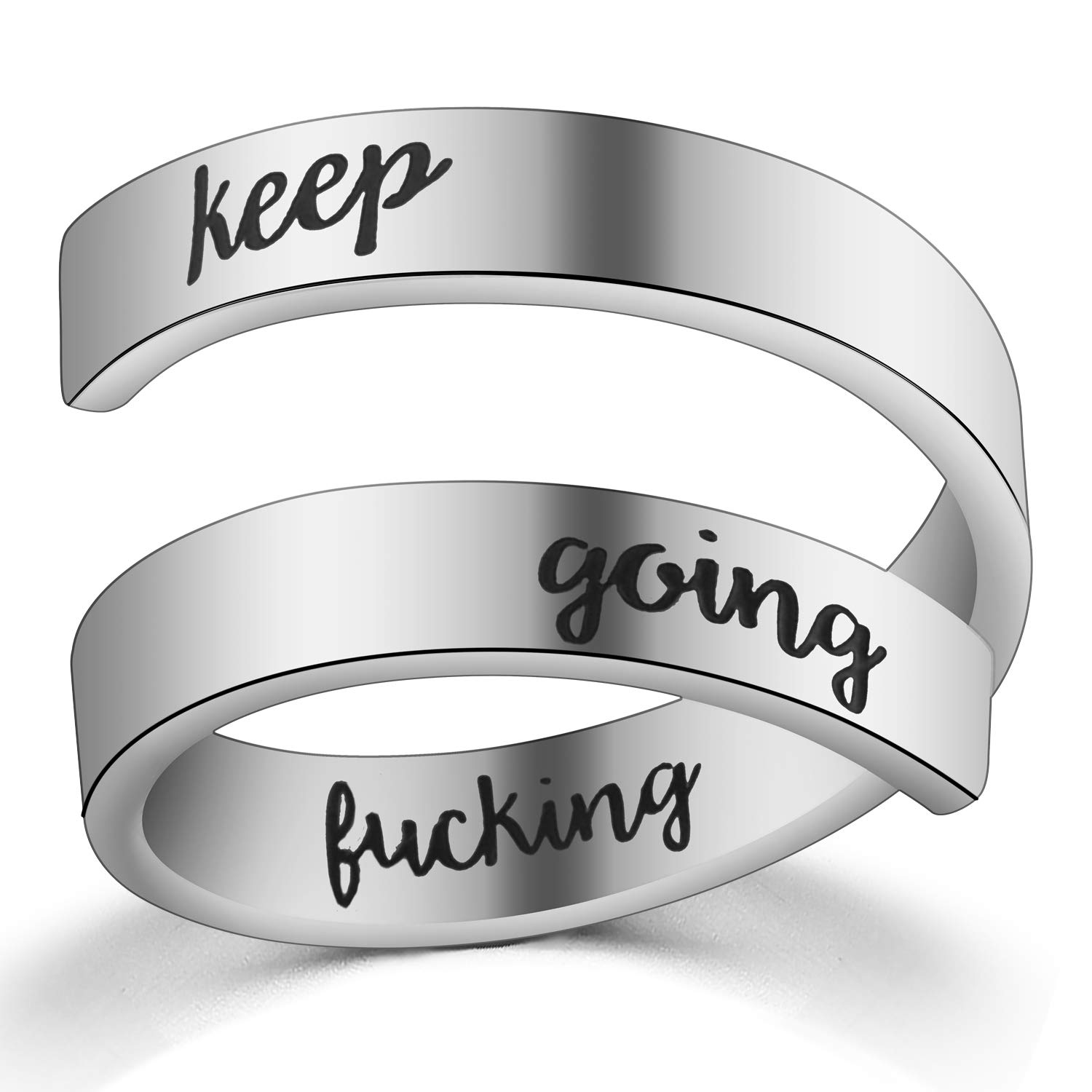 Inspirational Rings for Women Statement Stainless Steel Adjustable Wrap Ring Bands Personality Encouragement