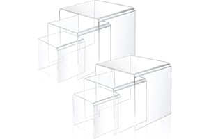 Worldity 6 Pcs Acrylic Risers for Display, 3" 4" 5" Clear Acrylic Risers Display Stands, Square Acrylic Display Stands for De