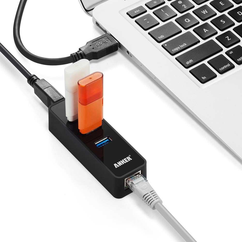 Anker 3-Port USB 3.0 HUB with 10/100/1000 Gigabit Ethernet Converter (3 USB 3.0 Ports, A RJ45 Gigabit Ethernet Port, Support Windows XP, Vista, Win7/8 (32/64 bit), Mac OS 10.6 and Above, Linux) Black: Computers & Accessories