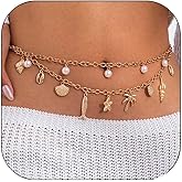 2PCS Seashell Waist Chain for Women Seashell Starfish Belt Belly Chains for Women Summer Beach Waist Body Jewelry