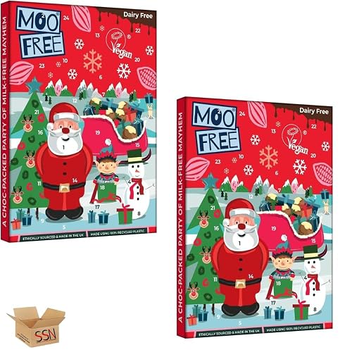 Moo Free Choccy Advent Calendar, 70g, 24 Dairy-free Chocolates, Vegan, Gluten-free (Pack of 2)