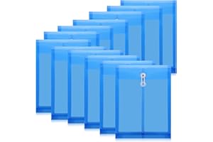 ReliThick 12 Pack Plastic Envelopes with Button and String Tie Closure Expandable Poly String Envelopes Plastic File Folder Letter A4 Size 1-1/4 Inch Expansion(Blue)