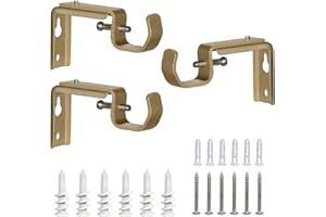 IHRDNNR Curtain Rod Bracket Gold Heavy Duty Multifunction Adjustable Curtain Rod Holders for Hanging 1/2 Inch or 1 Inch Rods, Set of 3 (Gold)
