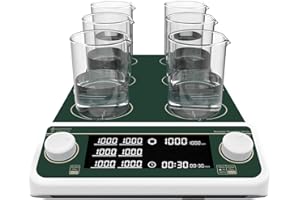 LABHOUSE Lab Multi Place Magnetic Stirrer 6-Position Magnetic Stir Plate 50-1500RPM Synchronization & Asynchronous Speed & Timing Control