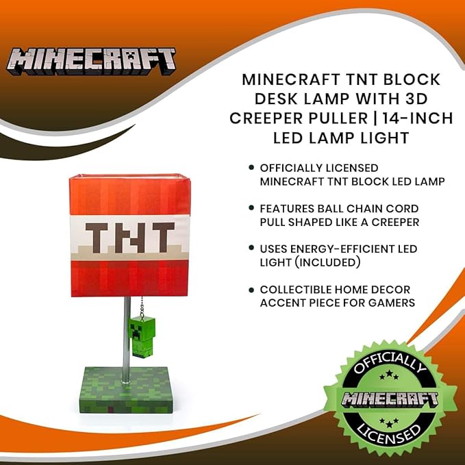 Amazon Minecraft Tntブロック 14インチ デスクランプ 3dクリーパープラー Ledランプ Robe Factory Llc デスクライト 通販