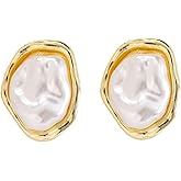 Baroque Pearl Earrings - 14k Gold Baroque Stud Earrings - Handmade Irregular Pearl Earrings - Hypoallergenic Jewelry Gifts for Women