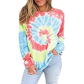 Famulily Womens Tie Dye Sweatshirt Casual Long Sleeve Crewneck Pullover Shirts S-XXL