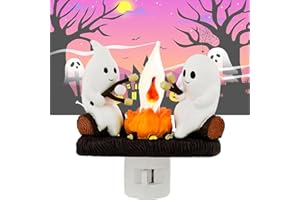 CARETHYS Ghost Campfire Flickering Night Light,Ghosts Campfire Flicker Flame Halloween Nightlight,Flicker Flame Night Light Halloween Decorations,Spooky Fire Marshmallow Night Light Halloween Christmas Gifts