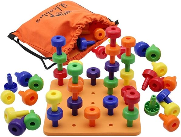 Amazon Mortime 積み重ねペグボードセット おもちゃ ペグボード柄 カードゲーム モンテッソーリ 作業療法 早期学習 30個のプラスチックペグと1ボード付き はめこみ 形合わせ おもちゃ