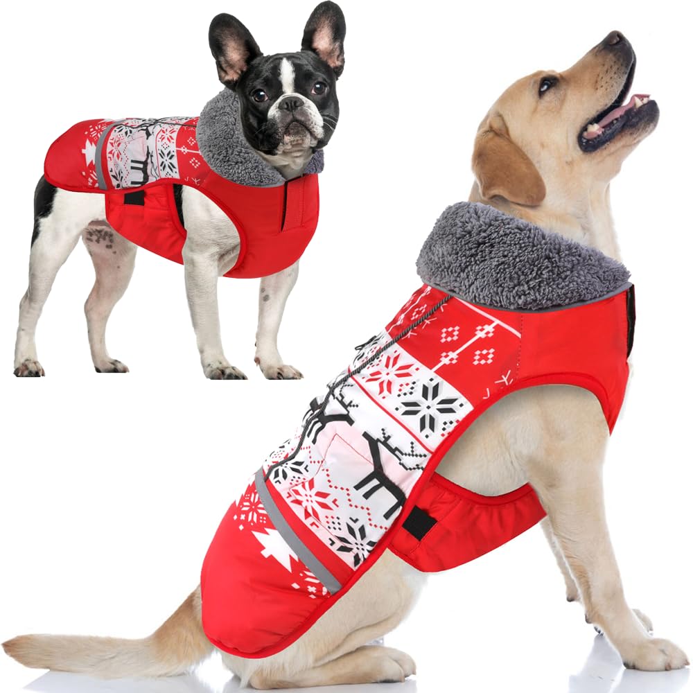 Doglay Dog Coat, Waterproof Dog Jacket Pet Winter Coat for Cold Weather with Thicken Furry Collar, Reflective Puppy Winter Jacket Warm Fleece Lining for Small Medium Large Pets