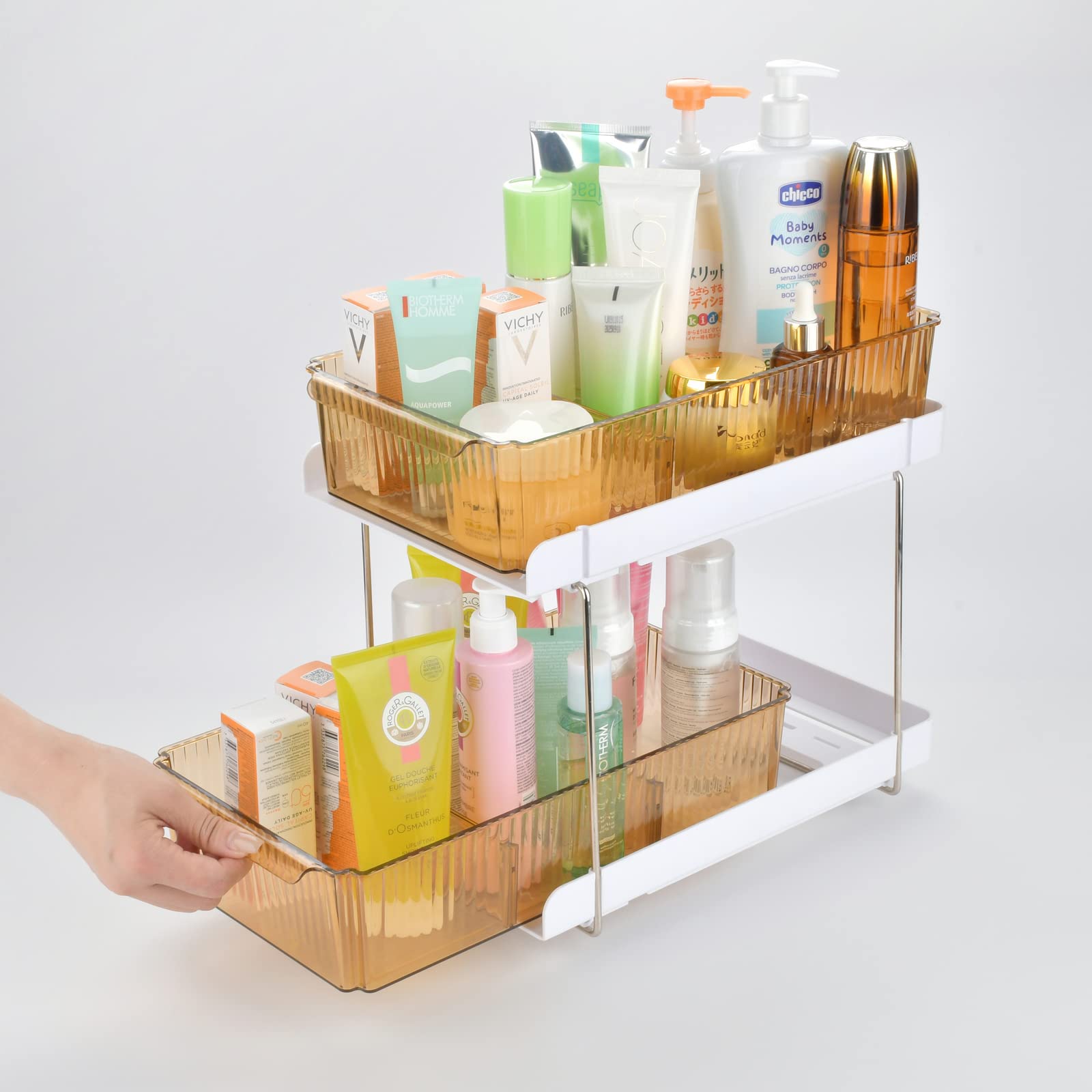 Photo 1 of 2 Tier Under the Sink Organizer Baskets with Sliding Drawers —Ideal for Cabinet, Countertop, Pantry, and Desktop, for Bathroom, Kitchen, Office,2 Tier Bathroom Counter Organizer Kitchen