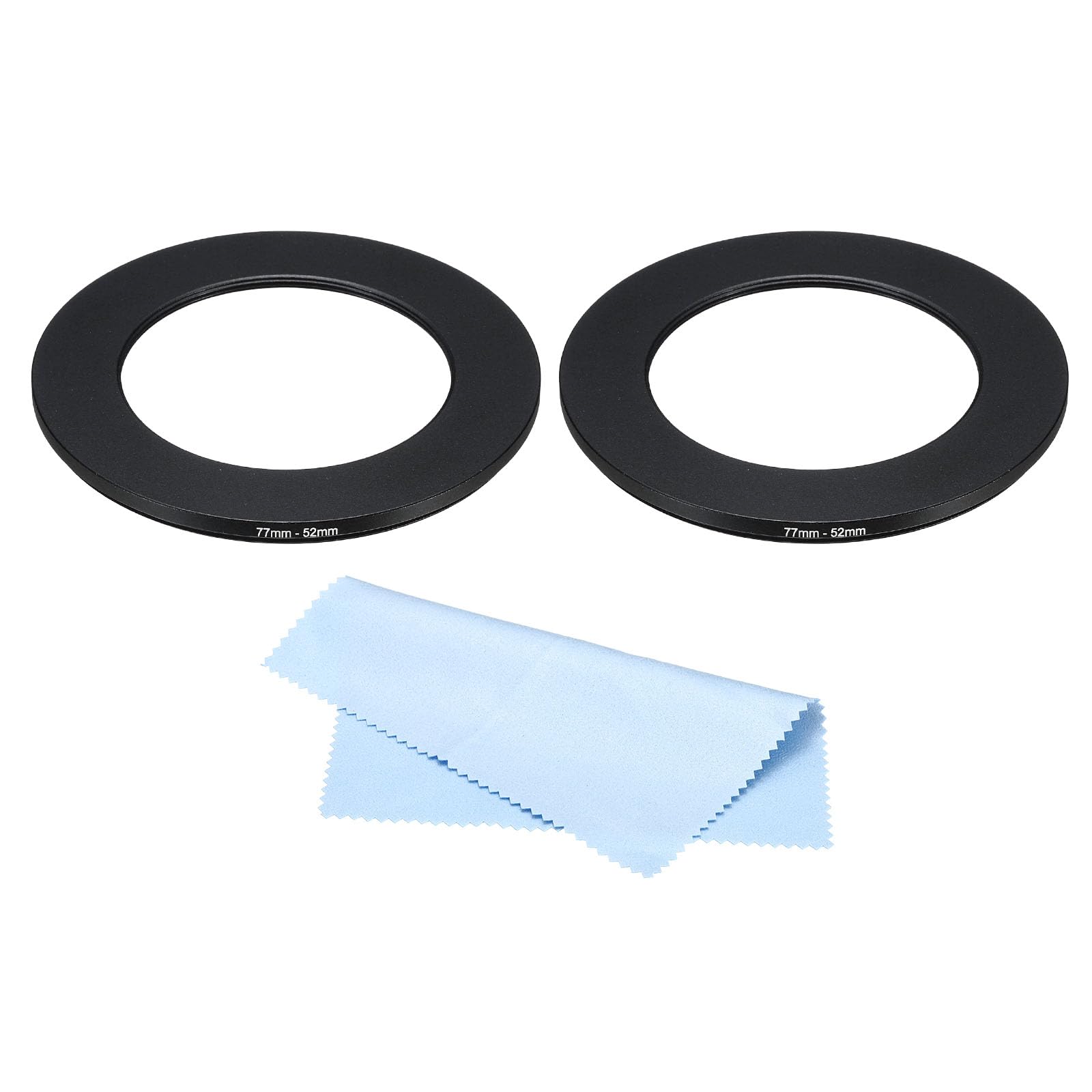 PATIKIL 77mm-52mm Metal Step Down Ring with Cleaning Cloth, 2 Pack Camera Lens Filter Adapter Ring Aluminum Filter Adapter Ring for Camera Lenses Hood, Black