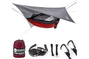 Easthills Outdoors Jungle Explorer 118" x 79" Double Camping Hammock Lightweight Ripstop Parachute Nylon 2 Person Hammocks with Removable Bug Net, Tree Straps and Tarp Red