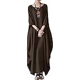 Celmia Autumn Solid Loose Long Maxi Dress Cotton Caftan