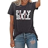 Play Ball T Shirt for Womens Baseball Mama Graphic Tees Summer Short Sleeve Casual Tops