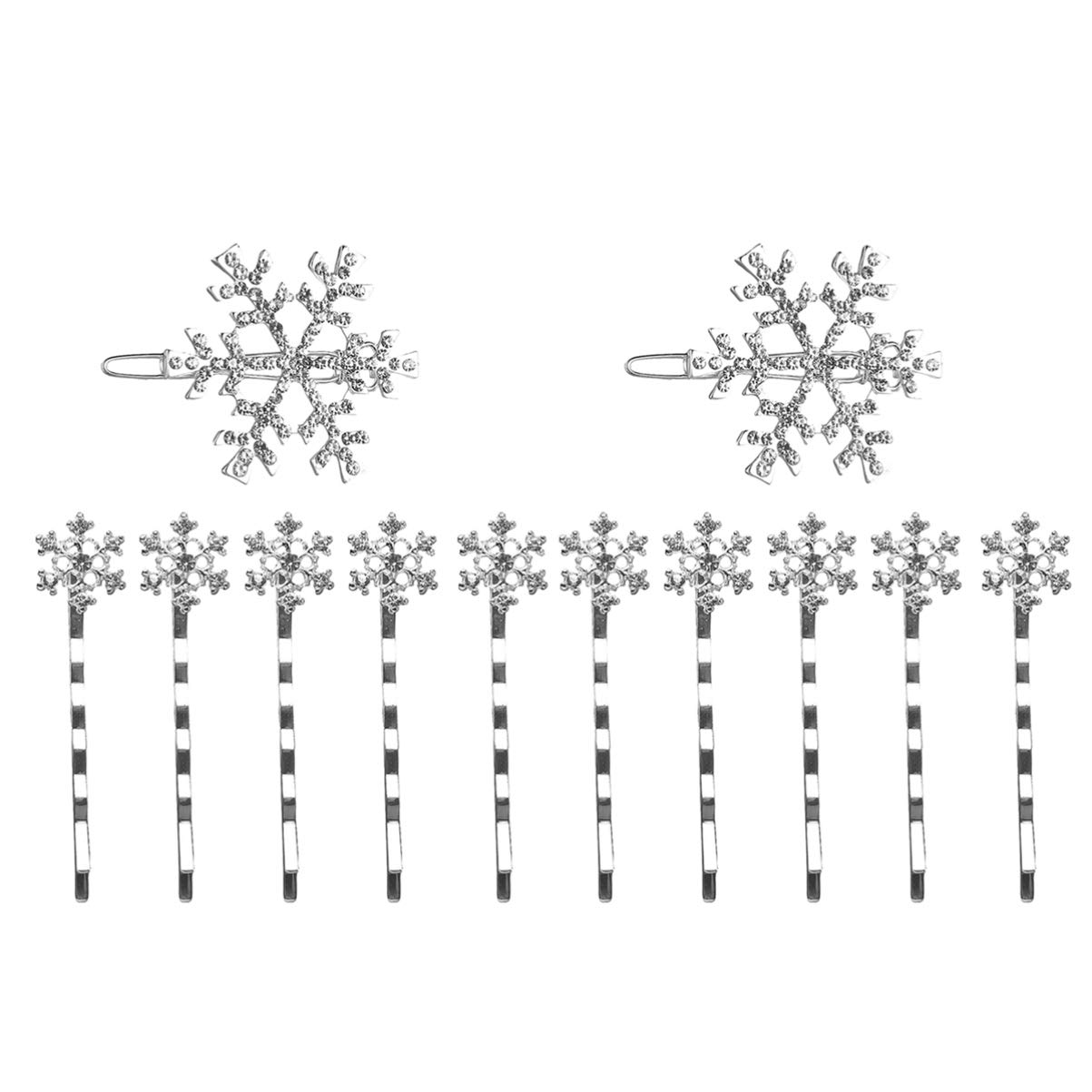 Lurrose 12pcs Snowflake Hair Clips Christmas Bobby Pins Alloy Hair Pins Xmas Hair Barrettes Party Favor