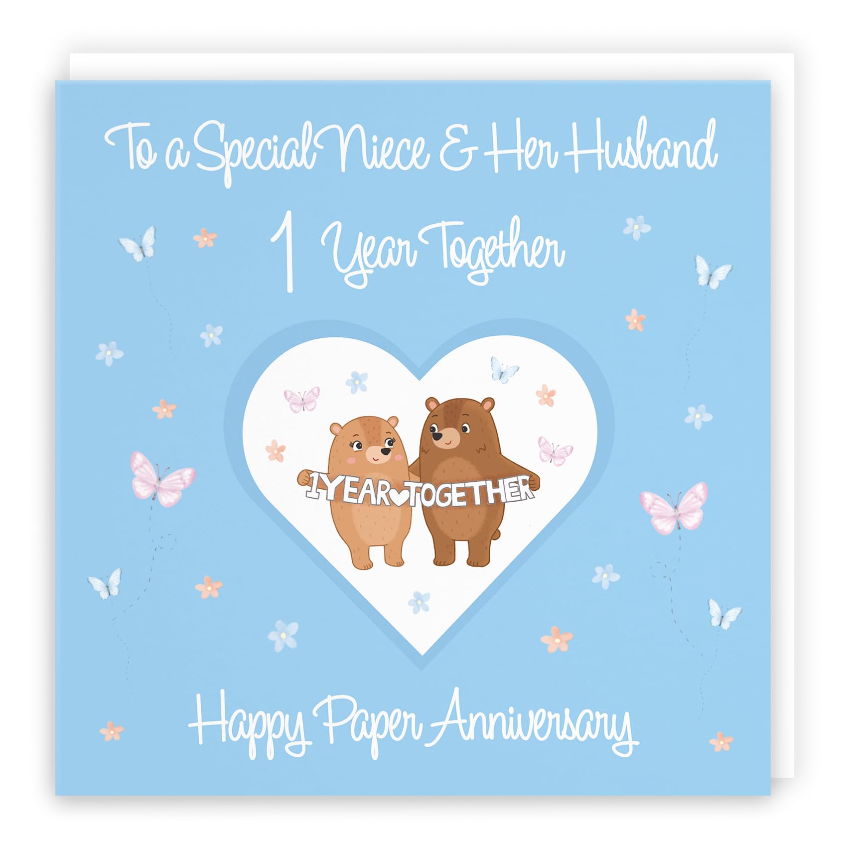 Hunts England - Large Niece & Husband 1st Anniversary Card - 1 Year - Paper Anniversary - Romantic Meadows - Fun Card - First Anniversary Card For Niece And Husband - 210 x 210 mm