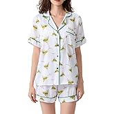 Juakoso Champagne Bottle Pajamas Women Short Sleeve Button Lounge Sets Wine Print Shorts Pjs Espresso Martini Sleepwear