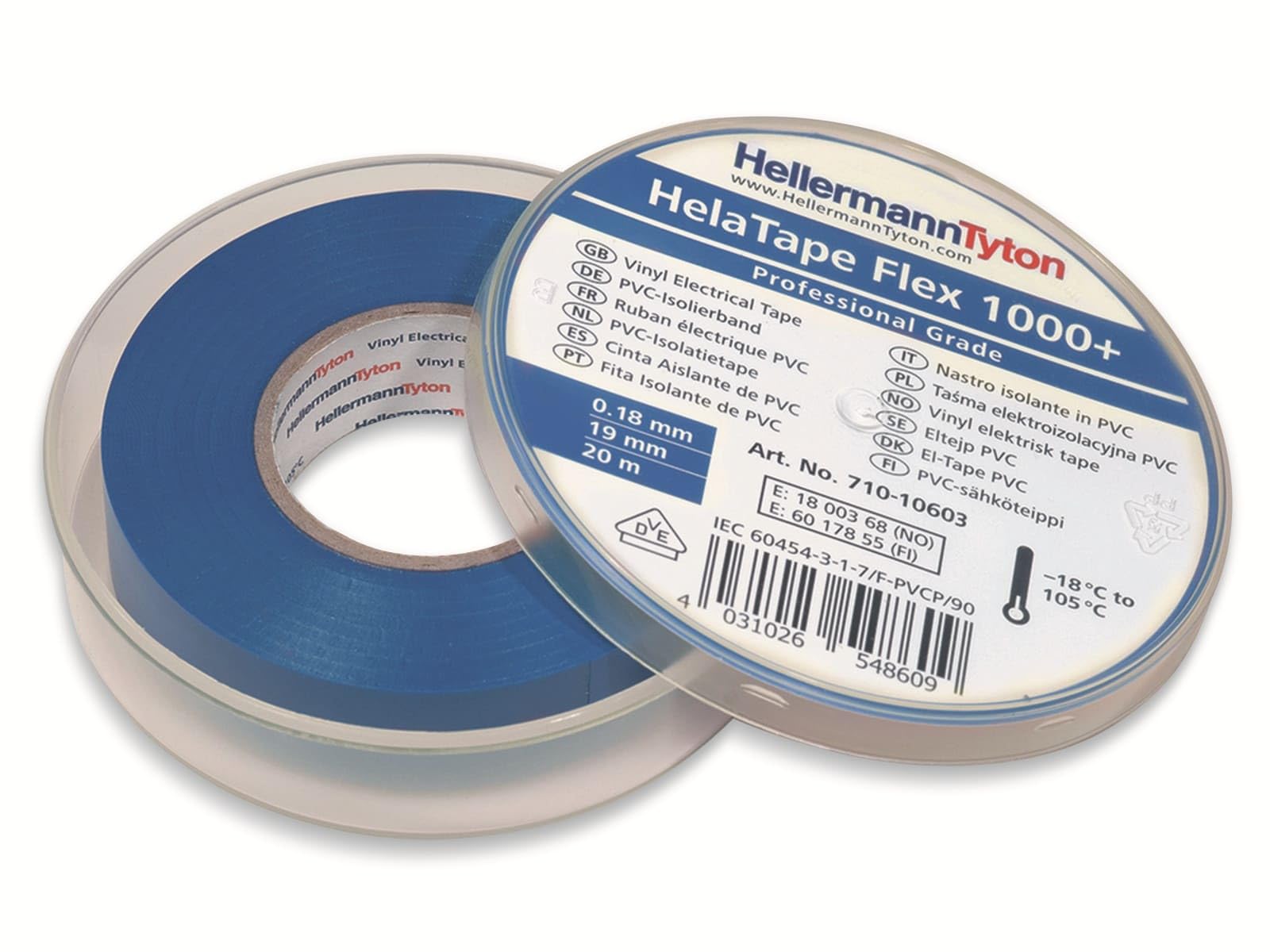 HellermannTyton 710-10603 HelaTape Flex 1000+ Insulation Tape Blue (L x W) 20 m x 19 m