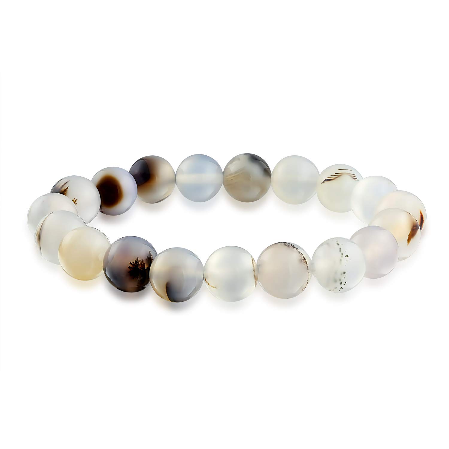 Bling Jewelry Natural Color Gray Agate Translucent Gemstone Round Bead Ball 8MM Stacking Stretch Bracelet For Women Men Teen Unisex