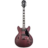 Grote 335 Style Jazz Electric Guitar Flame Maple top Semi-Hollow Body Matte Finished P90 Pickups (RED)