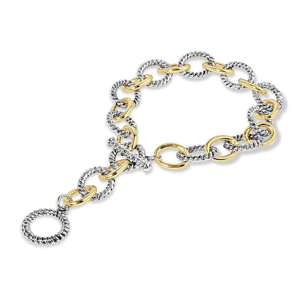 Mytys 2-Tone Circles Chain Bracelet Silver and Gold Cable Wire Bangle Bracelets for Women