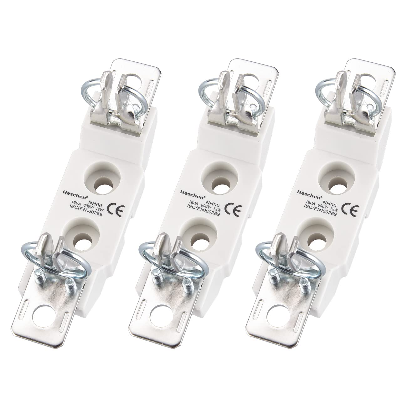 Heschen Ceramic Single-Pole Fuse Holder, NH00, 160A 690V 12W, for NH Fuse-Link, 3 Pack
