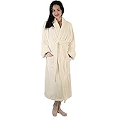 SUPERIOR Women's Traditional Premium Turkish Cotton Lightweight Long Bathrobe with Pockets, Small/Medium, Cream Bath Robe