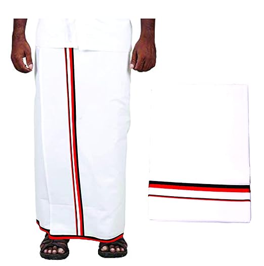 Men's Polyester DMK Veshti Dhoti Elections 2019 (White, Free Size)