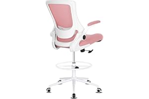Misolant Drafting Chair, Tall Office Chair for Standing Desk, Pink Office Chair Ergonomic Chair with Height Adjustable Lumbar Support and Footrest, Tall Desk Chair Home Office Chair