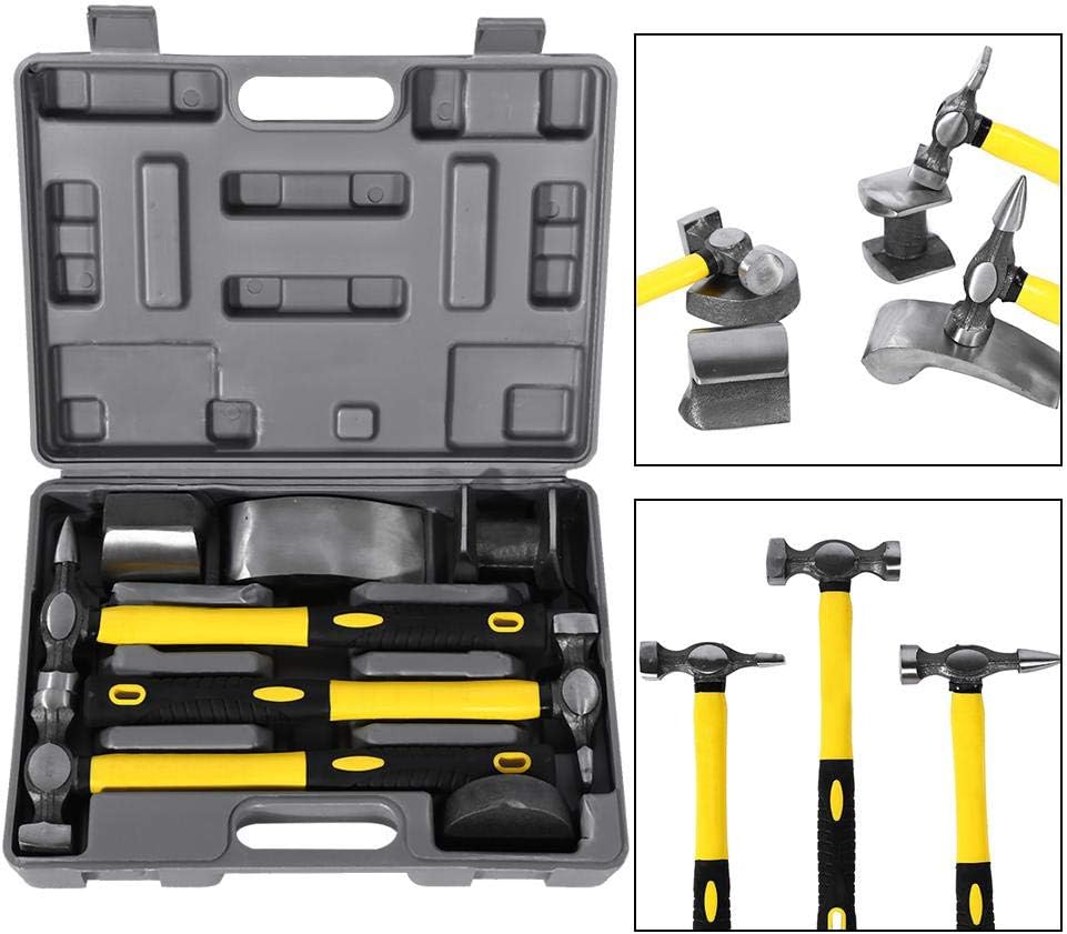 Auto Panel Repair Tool, 7PCS hand car auto body work hammer and dolly tool dent repaire set kit A