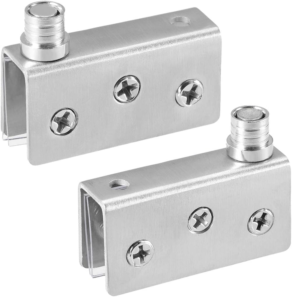 sourcing map Adjustable Glass Door Hinges Clamp,Stainless Steel Cabinet Pivot Hinge Clip for 8-10mm Thickness Glass 52x16x26mm, 1 Pair