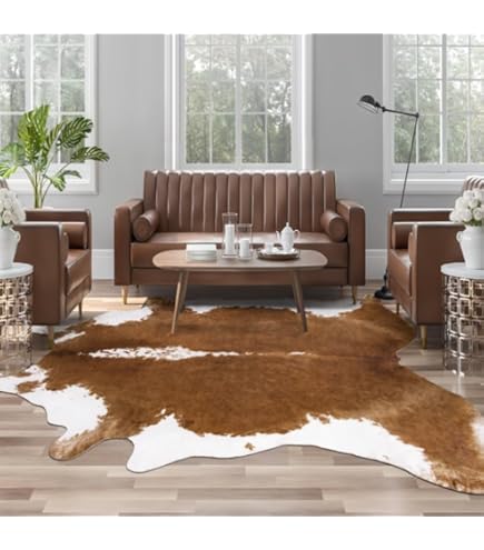 Large Natural Cowhide Rug - Brown & White Spotted, 6x6 Feet, Genuine Cow Hide