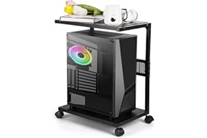 Liitrton PC Tower Stand 2-Tier CPU Stand with Locking Caster Wheels for Office & Home - Iron-Black