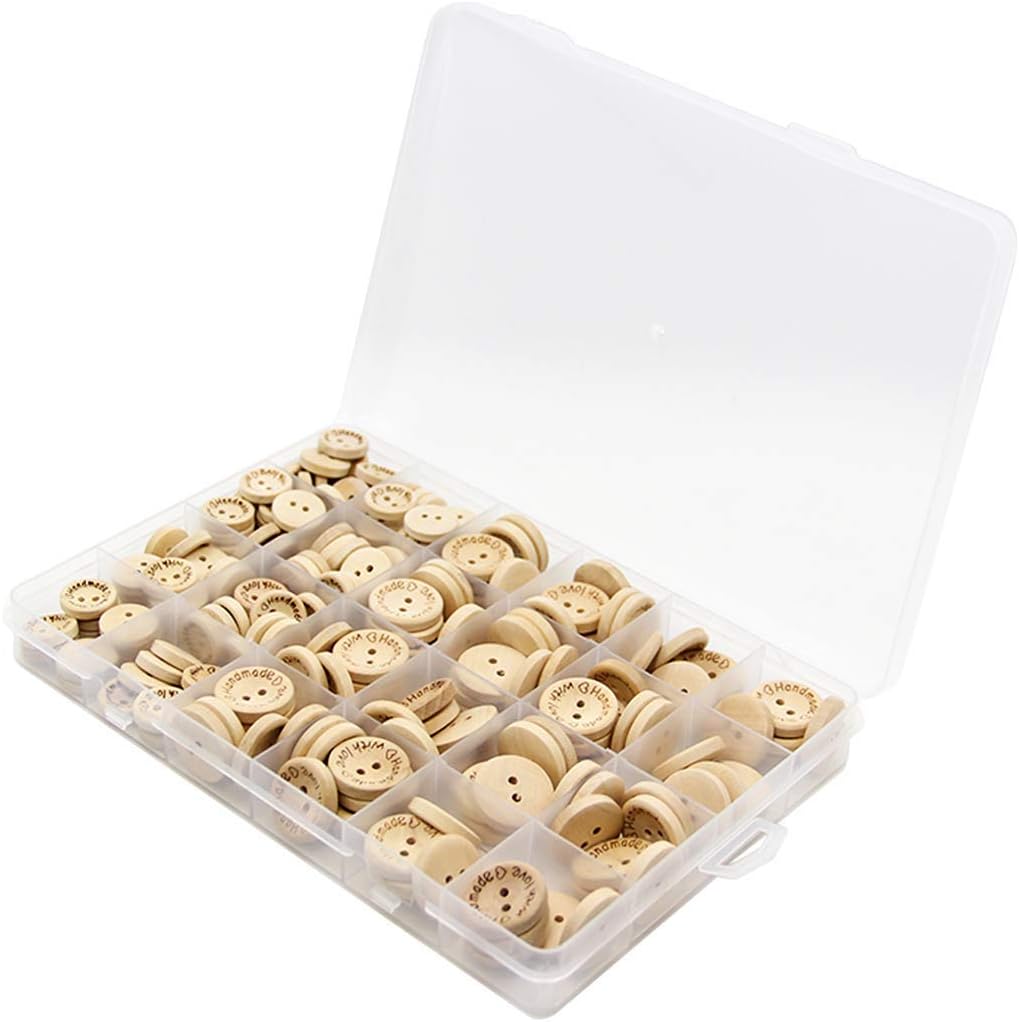 200 Pieces Natural Wooden Buttons, BetterJonny 2 Holes Handmade with Love Wooden Button for Sewing Scrapbooking 20mm 15mm