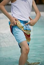 Cozople Boy's Blue Yellow Stripes Swim Trunks Quick