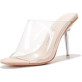 Women's Clear Stiletto Mules - Sleek Round Toe, 3.75 Inch Heel, Genuine PU Leather Insole, Slip On Open High Heels (Allure.a)