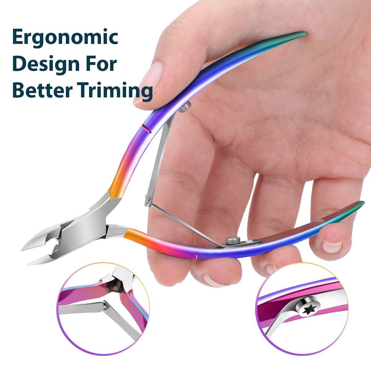 Cuticle Trimmer with Cuticle Pusher, Easkep Cuticle Remover Cuticle Nipper Professional Stainless Steel Cuticle Cutter Clipper Durable Pedicure Manicure Tools for Fingernails and Toenails (Rainbow): Beauty