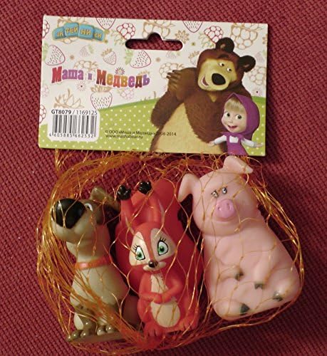 Masha and the Bear, 3pcs of Squeaky floating bath toys, Dog Pig Squirrel Masha's Friends