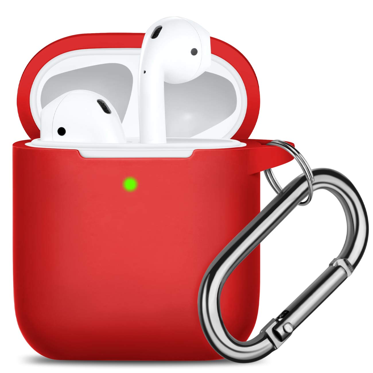 Oielai for Airpod Case, [Front LED Visible ] Waterproof Protective Cover Cute Silicone Cases Skin with Keychain Compatible with Apple Airpods 2 & 1, Red